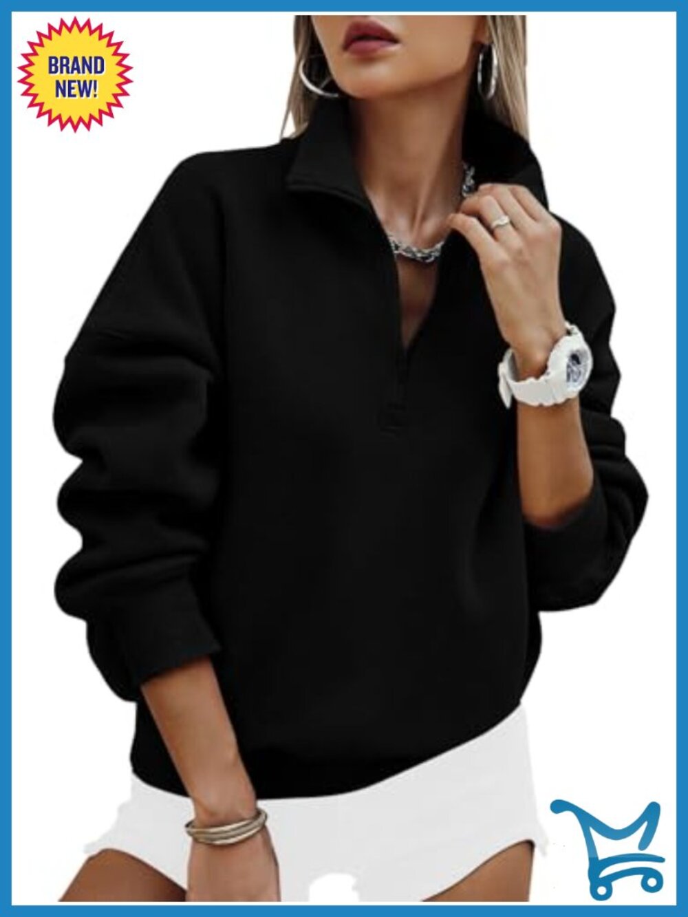 Half Zip Oversized Sweatshirt Fleece Lined Stand-Up Collar Pullover